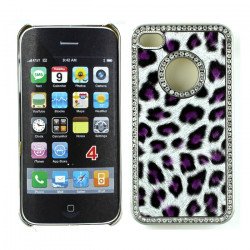 iPhone 4 4S Leopard Diamond Chrome Case (Purple)
